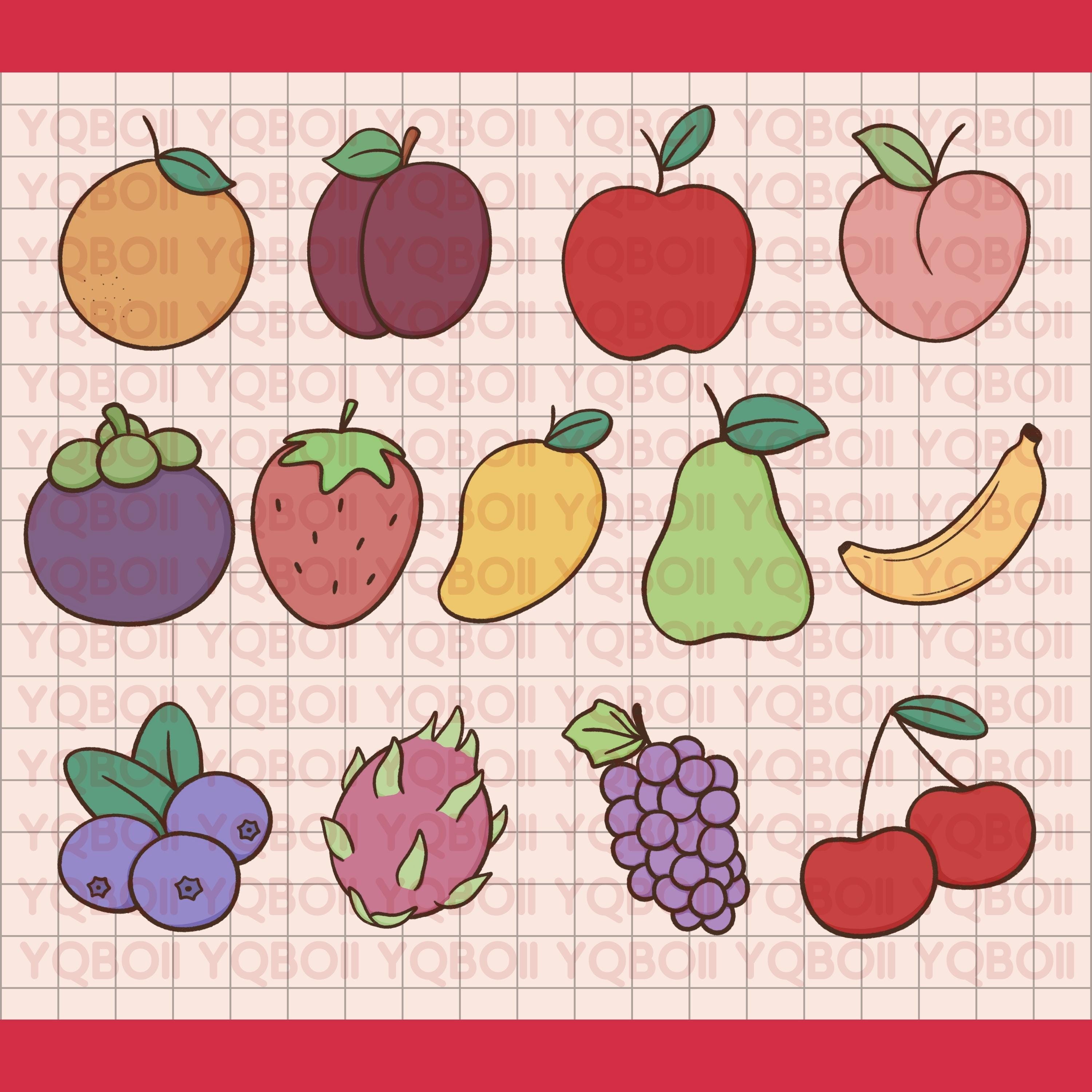 Fruit Clipart Set | Strawberry, Apple, Cherries, Pineapple,coconut ...