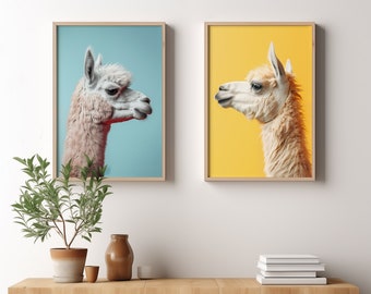Llama Print Set - Two Complimentary Pieces Included - Realistic, Striking & Unique Wildlife Animal Wall Art