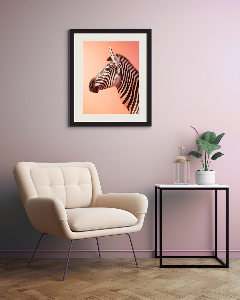Zebra Print Peach Background, Realistic, Striking & Unique Wildlife Animal Wall Art image 7