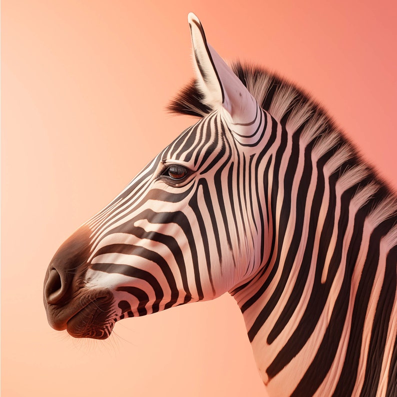 Zebra Print Peach Background, Realistic, Striking & Unique Wildlife Animal Wall Art image 3