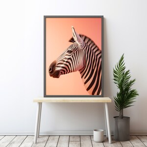 Zebra Print Peach Background, Realistic, Striking & Unique Wildlife Animal Wall Art image 2