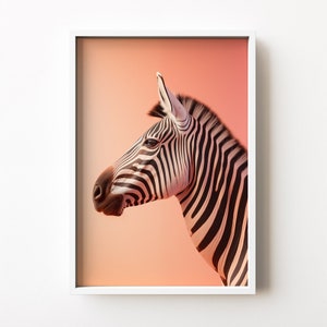 Zebra Print Peach Background, Realistic, Striking & Unique Wildlife Animal Wall Art image 4