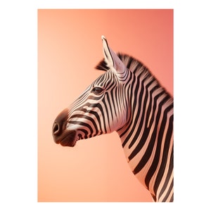 Zebra Print Peach Background, Realistic, Striking & Unique Wildlife Animal Wall Art image 1