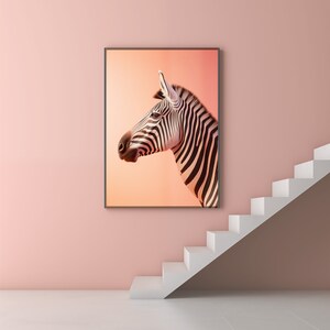 Zebra Print Peach Background, Realistic, Striking & Unique Wildlife Animal Wall Art image 6