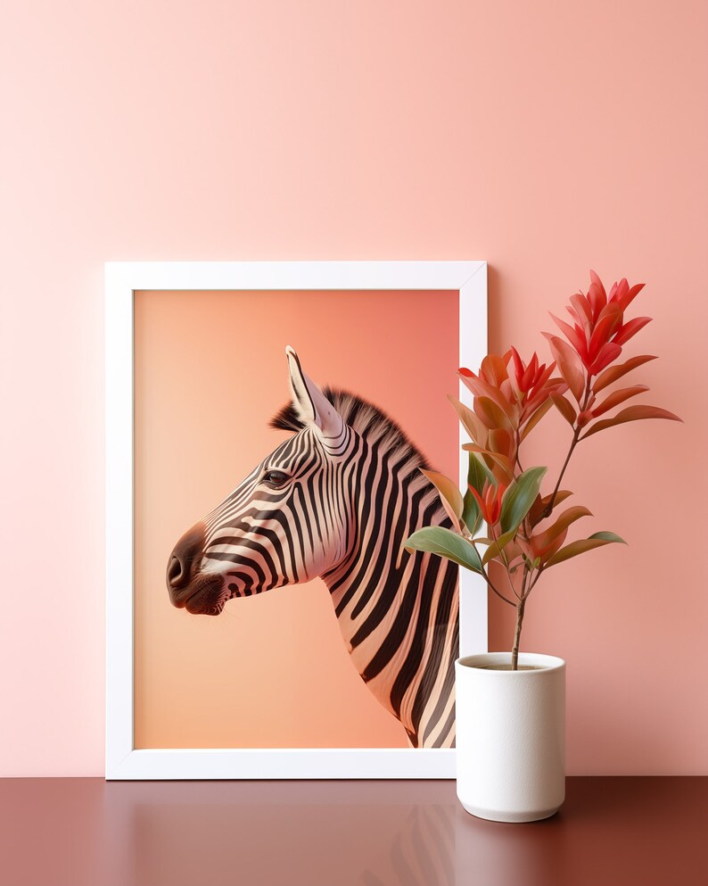 Zebra Print Peach Background, Realistic, Striking & Unique Wildlife Animal Wall Art image 10