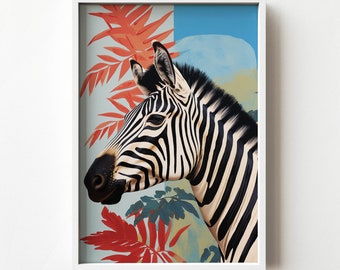 Zebra - Floral- Wall Print - Realistic, Striking & Unique Wildlife Jungle Animal Print