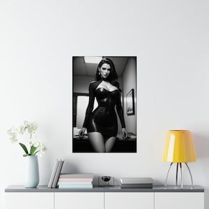 Vintage black and white pinup girl, Original print, hyper real custom art