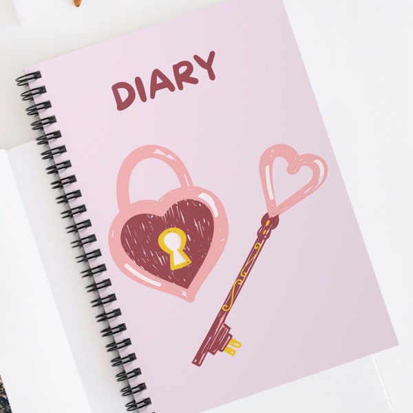 Heart Lock and Key Diary Spiral Notebook / Journal - Ruled Line