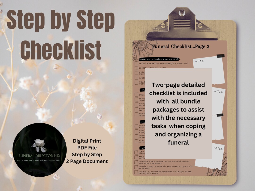 Funeral Checklist Funeral Organization Digital Print Etsy Australia