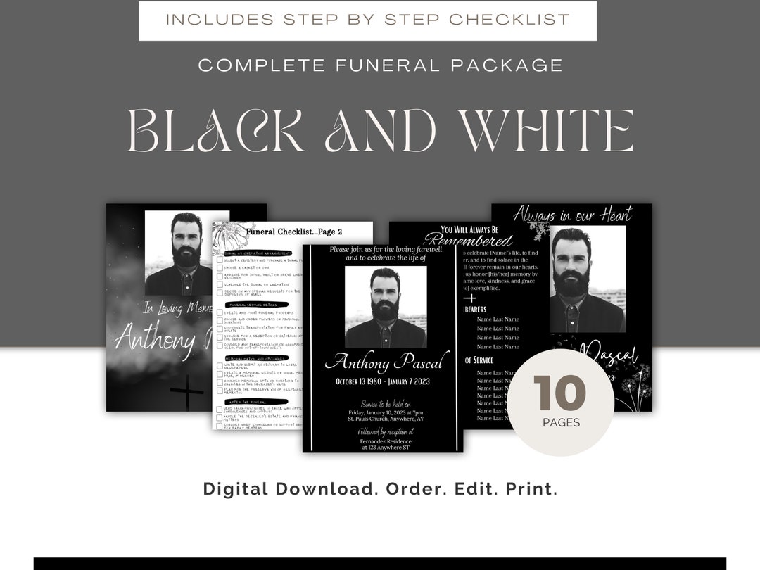 Funeral Bundle Package Black and White Funeral Stationary - Etsy