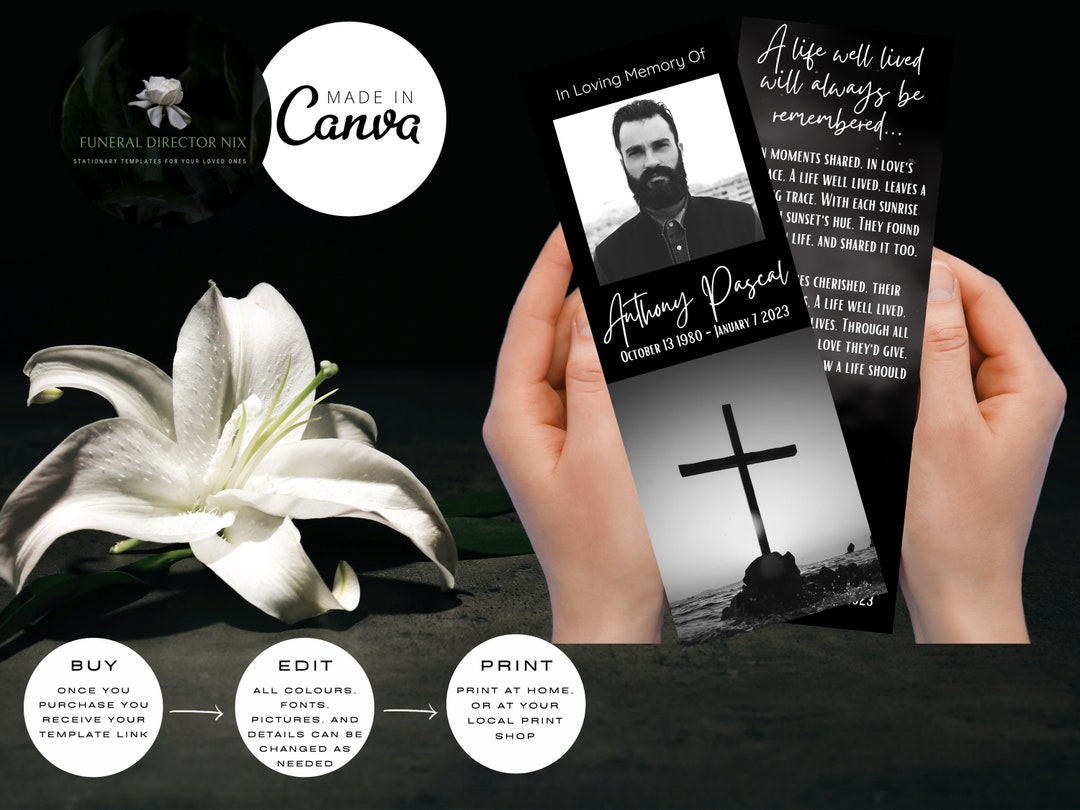 Funeral Bookmark Funeral Memorabilia Funeral Stationary Etsy