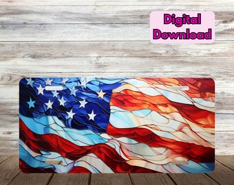 アメリカ国旗ステンドグラスナンバープレート PNG、アメリカ国旗ナンバープレート昇華デザイン PNG、退役軍人の愛国心デジタルダウンロード PNG