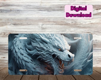 ホワイト ドラゴン ナンバー プレート PNG、アイス ドラゴン ナンバー プレート デザイン PNG、ホワイト アイス ドラゴン 昇華 PNG、3D ホワイト ドラゴン デジタル ダウンロード png
