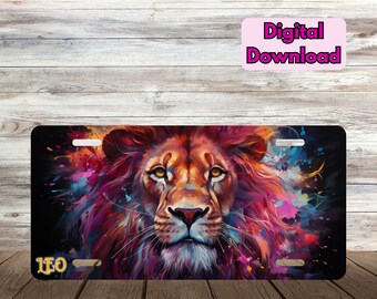 Leo Zodiac Sign License Plate PNG, Leo License Plate Design PNG, Lion Sublimation Design PNG, Leo Zodiac Symbol Digital Download, Lionhead