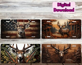 Hirschjagd Lizenzschild mit amerikanischer Flagge PNG Bundle, Buck Amerikanische Flagge Lizenzschild PNG, Jagd Sublimationsdesign PNG, Autokennzeichen