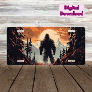 Bigfoot License Plate PNG, Sasquatch License Plate Sublimation Design PNG, Big Foot Digital Download PNG, Caveman, Yeti