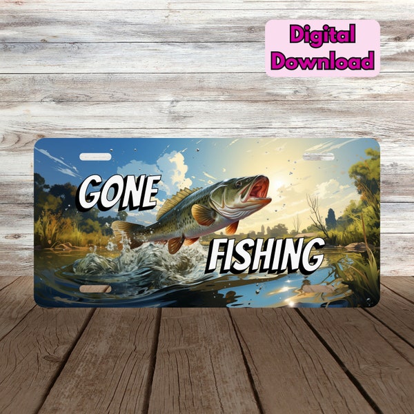 Gone Fishing License Plate PNG, Fishing License Plate PNG, Fishing Car License Plate PNG, Lake View Sublimation Design, Bass Lake Fishing