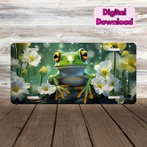 Green Frog License Plate PNG, Cute Frog License Plate Sublimation Design PNG, Adorable Frog Digital Download PNG, Frog Car License Plate png
