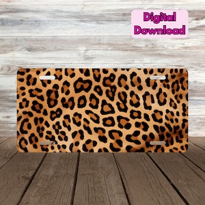May include: A brown and black leopard print design for a license plate. The design is a digital download.