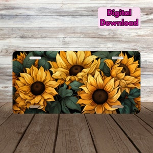 Sunflower License Plate PNG, Sunflower License Plate Design PNG, Sunflower Sublimation Design PNG, Yellow Sunflower Digital Download, Flower