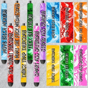 Days of the Week Pen Wrap PNG Seamless Bundle, Marble Pattern Pen Wrap Sublimation Design PNG, Colorful Marble Pattern Digital Download PNG