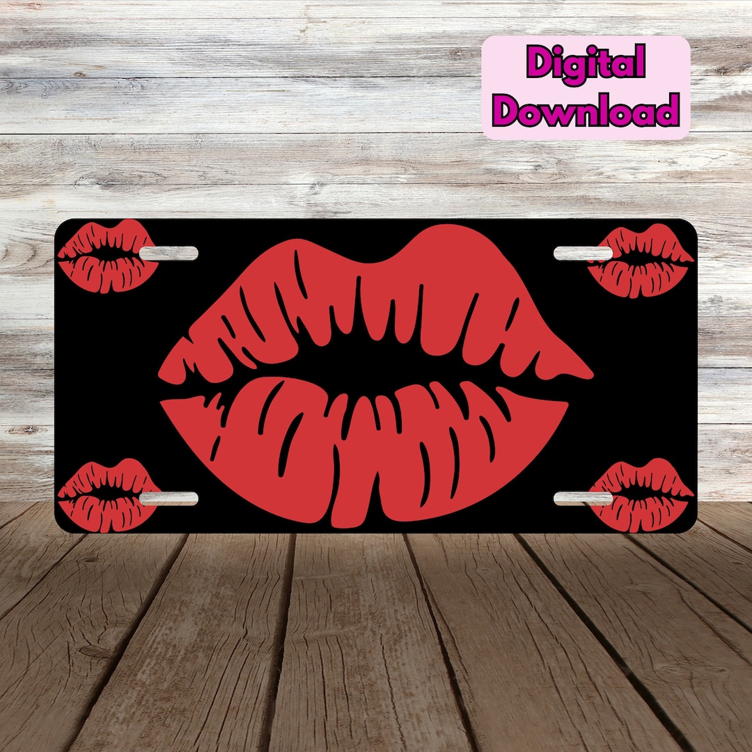 Kiss Lips License Plate PNG, Kisses License Plate Sublimation Design