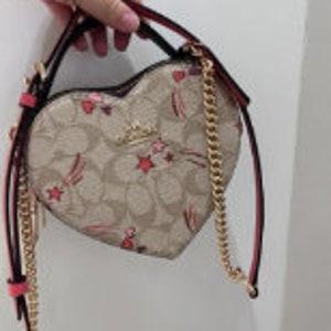Coach, Bags, Nwt Coach Heart Crossbody In Signature Canvas With Heart  Cherry Print