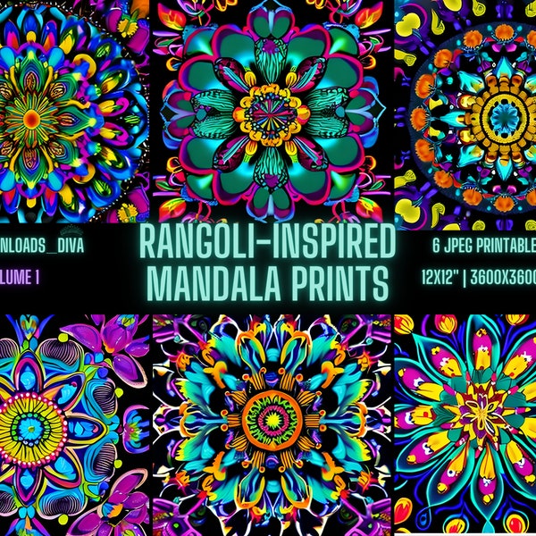 RANGOLI-INSPIRED MANDALA Digital Prints| Stunning| High-Res| (6) 3600x3600px Prints For Creatives| Instant Download|  300DPI Quality Images