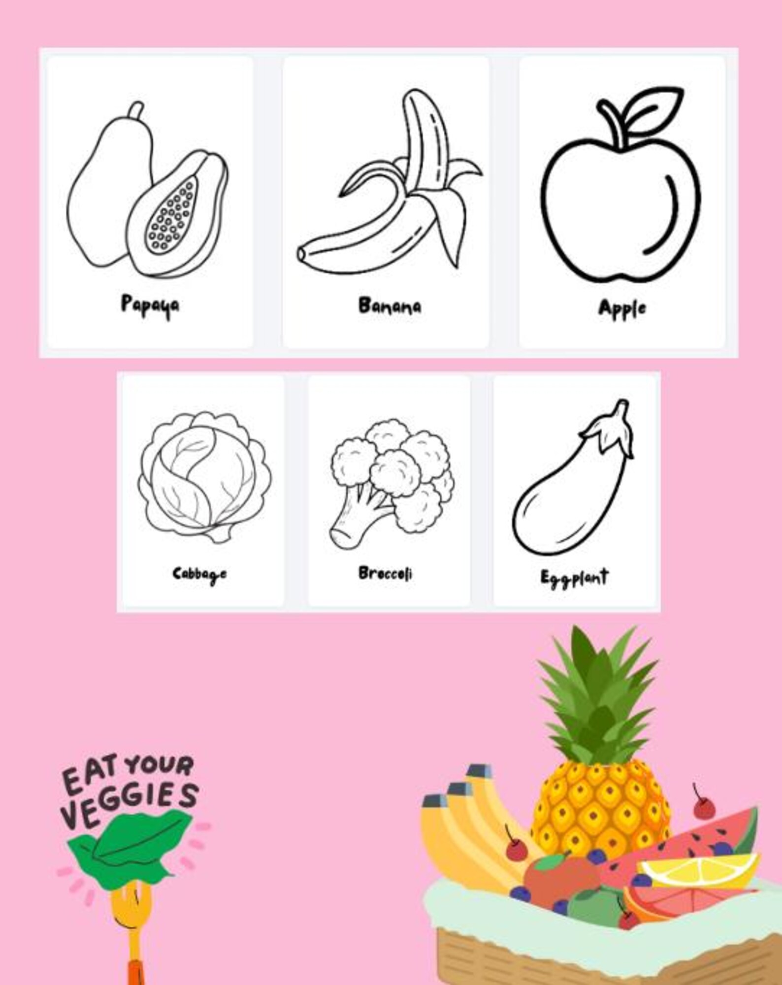 Printable Fruits and Vegetables Coloring Book (20 Pages PDF) - Etsy