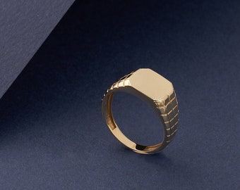 14K Massivgold Siegelring für Männer, handgefertigter Siegelring, bestes Geschenk für Ehemann und Freund, Herren-Siegelring