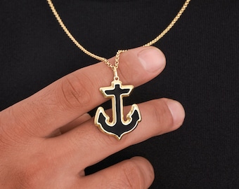 14K Solid Gold Anchor Pendant Necklace for Men, Boating Nautical Mens Necklace, Sailor Gift, Large Anchor Charm Gift for Boat Lover