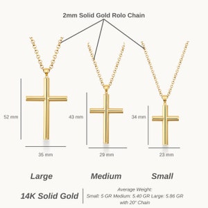 14K Solid Gold Cross Necklace for Men, Small & Large Real Gold Cross ...