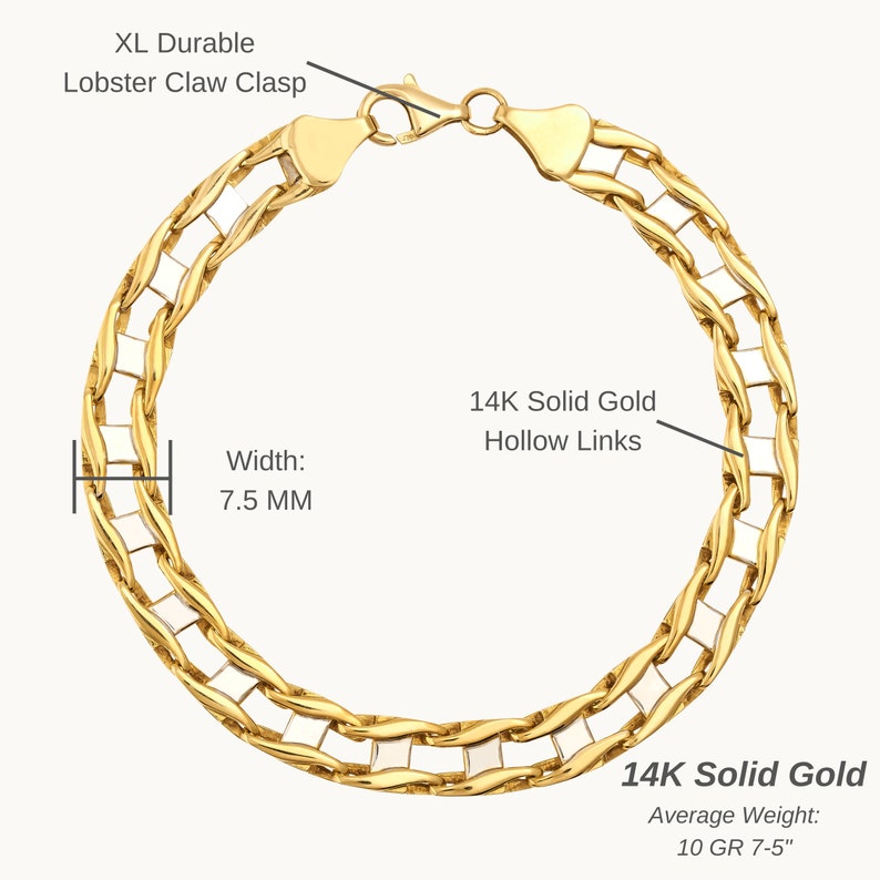 14K Solid Gold Classic Bracelet for Men, Stackable Stylish Link