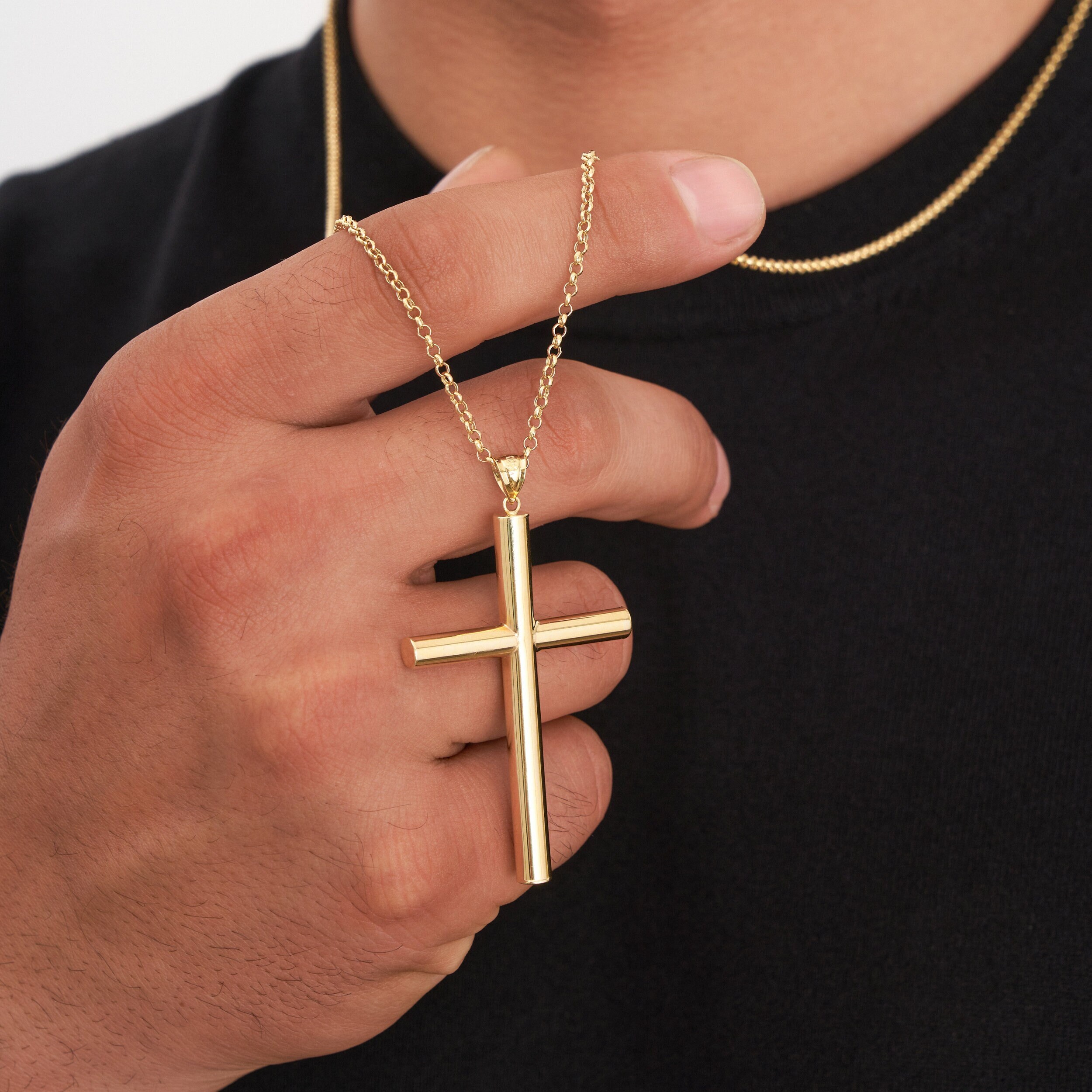 Simple gold cross necklace mens deals
