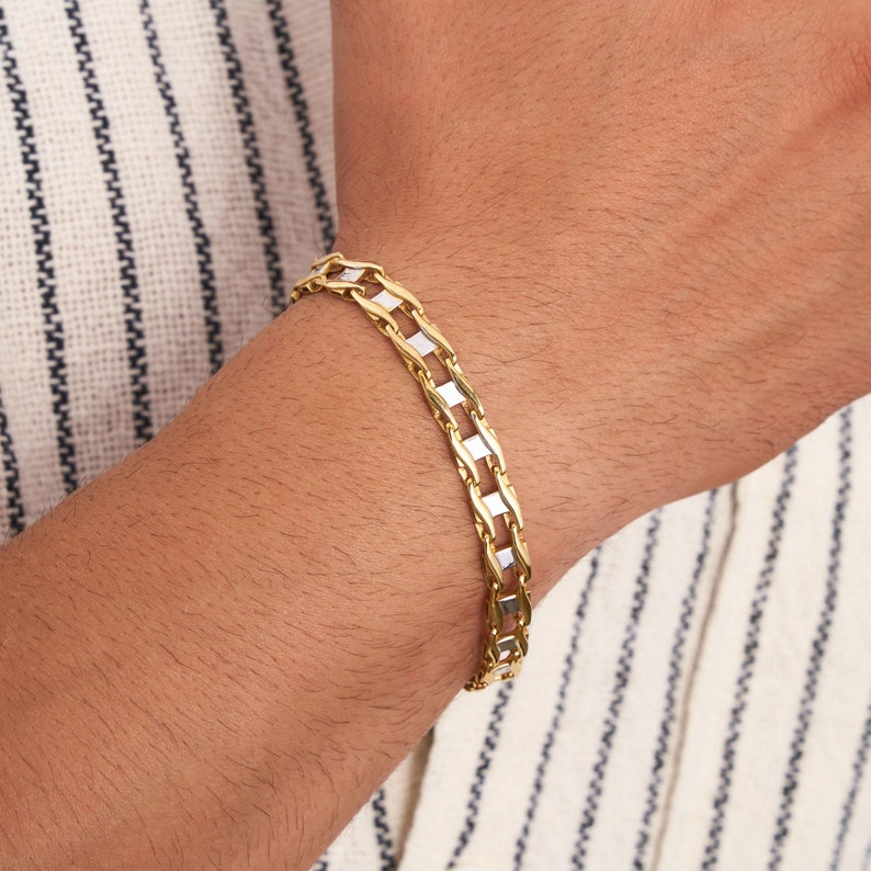 14K Solid Gold Classic Bracelet for Men, Stackable Stylish Link
