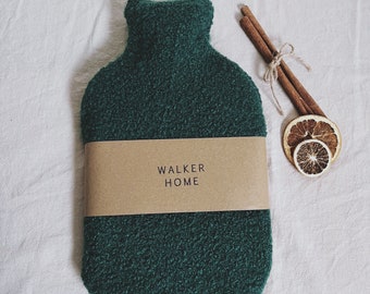 Bottle green Boucle wool Hot water bottle