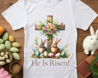 Camiseta Él ha resucitado, camiseta de Pascua, sudadera con cruz, camiseta del amante de Jesús, camiseta de la cruz cristiana, camiseta del conejito de Pascua, camiseta para niños, sudadera con capucha para adultos