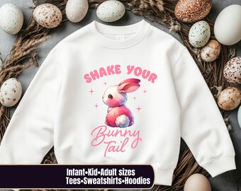 Niedliches Oster-Sweatshirt, schütteln Sie Ihren Hasenschwanz tshirt, Hase bläst Kaugummi, Hase-Ostern-Pullover Lustiger Hase Hoodie Frohe Ostern T-Shirt