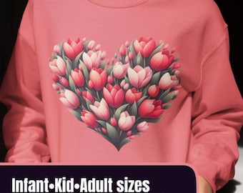 Heart Shaped Tulips sweatshirt, Botanical floral gift tee, spring flowers bouquet tee, mother's day gift easter sweatshirt Kid