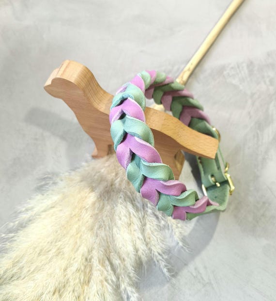 Halsband aus Fettleder mit Flechtung, Halsband geflochten, Leder Halsband,  zweifarbig geflochten, buntes Halsband - Etsy.de