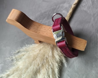 Colletto cucito a mano in cuoio oliato, colletto con fibbia a scatto, colletto in cuoio con chiusura a scatto