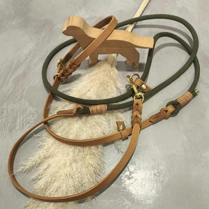 Umhänge-Moxonleine aus Tau und Fettleder, Ledermoxon mit Tauseil, Lederleine, Retrieverleine, Tauleine, Hundeleine, Tau meets Leder