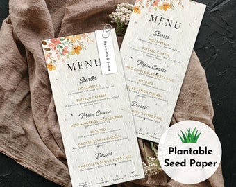 Plantable Wedding Menu Cards, Personalized Menu Cards for Wedding, Modern Menu for Wedding, Custom Dinner Menu with Seed Paper