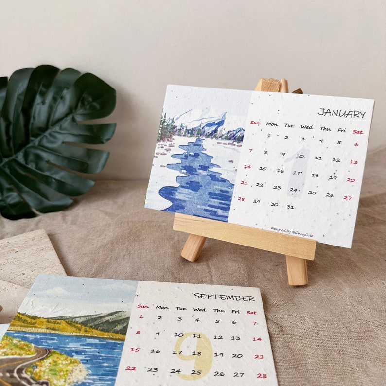 Plantable Desk Calendar 2025 With Landscape Paintings, 2025 Desk