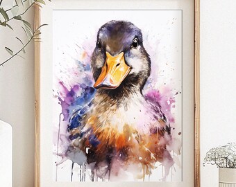 Brown Duck Watercolor Art Print - Country Animal Life Painting Female Mallard Kitchen Farmhouse Decor - - USA Print or Canvas