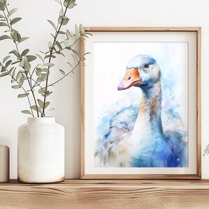 White Goose Watercolour Art Print - Embden Greylag Goose - Kitchen Cottage Decor - Natural Animal Life Painting - Print or Canvas