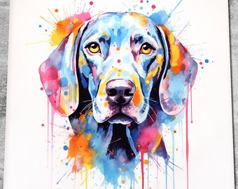 Weimaraner Art Print - Watercolour Pet Portrait Art - Blue Vizsla Poster Painting - Colourful Art Dog Memorial Gift - Canvas or Print