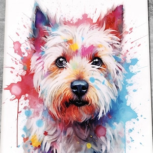 Westie Art Print - West Highland Terrier Dog Colourful Watercolour Nursery Poster Painting - Wall Art Gift for Dog Lovers - Choice of Sizes