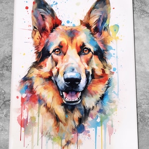 German Shepherd Art Print Painting - Alsation Watercolor Portrait - Groomers Painting Art Memorial Gift - USA Canvas or Print