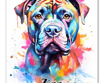 Colorful XL Bully Watercolor Dog Print - Staffy Pitbull Art Bully Memorial Gift Art - Staffie Dog Lover Poster Painting - USA Printing